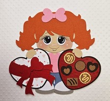 Valentine Chocolate Hearts Girl Red Hair. Scrapbook, Card making Paper Piecing