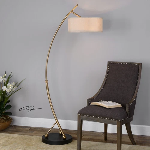 VARDAR MID CENTURY MODERN CURVED METAL FLOOR LAMP BRUSHED BRASS ADJUSTABLE  2808 - Picture 1 of 3
