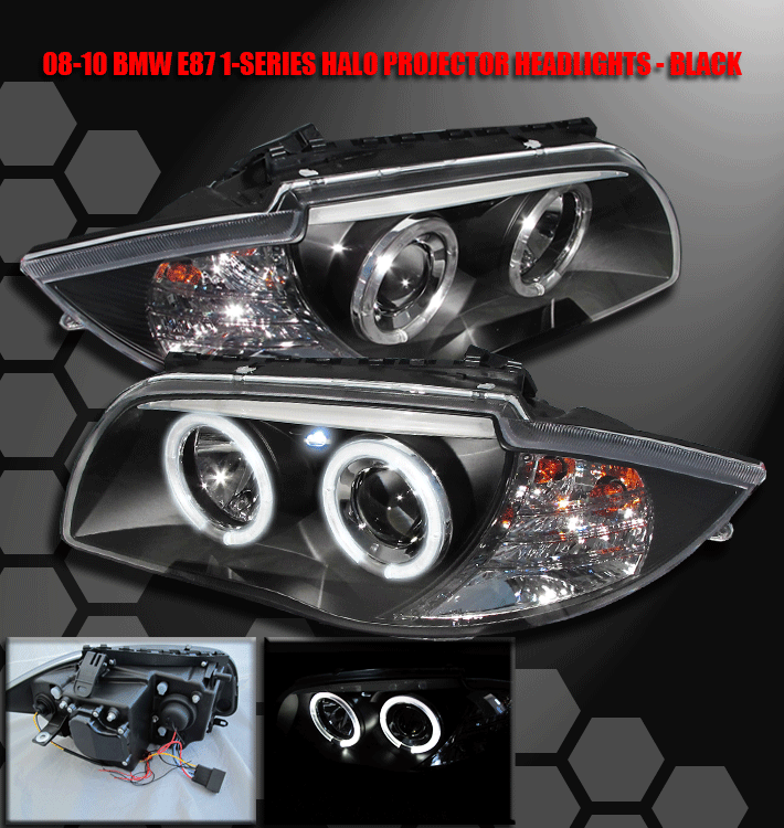 2008-2011 BMW E87 2DR Dual Halo LED Projector Headlights Black 128i ...