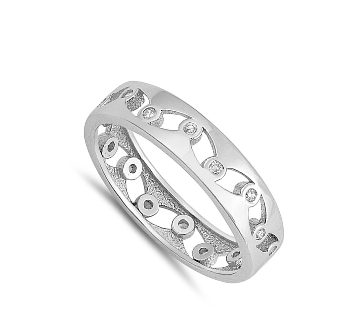 White CZ Polished Thumb Eternity Ring – Sterling Silver Band With Cubic Zirconia, Sizes 5-10