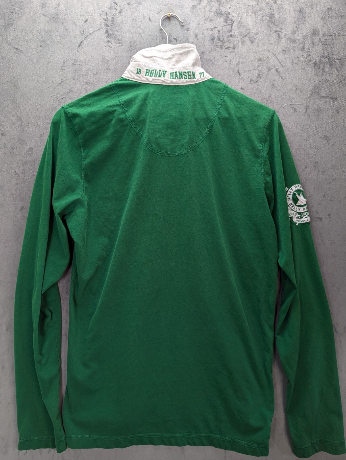 Helly Hansen Men Rugby Polo Shirt Size Large Green Long Sleeve Cotton  Slim Fit image 4