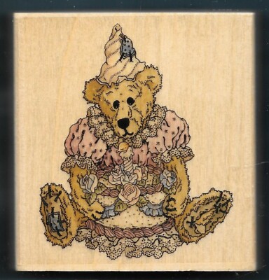 BAILEY BIRTHDAY CAKE ROSES Boyds Bear Collection Uptown H21032 wood RUBBER STAMP