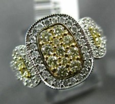 ESTATE .78 WHITE  FANCY YELLOW DIAMOND 14K 2 TONE GOLD RECTANGULAR CLUSTER RING