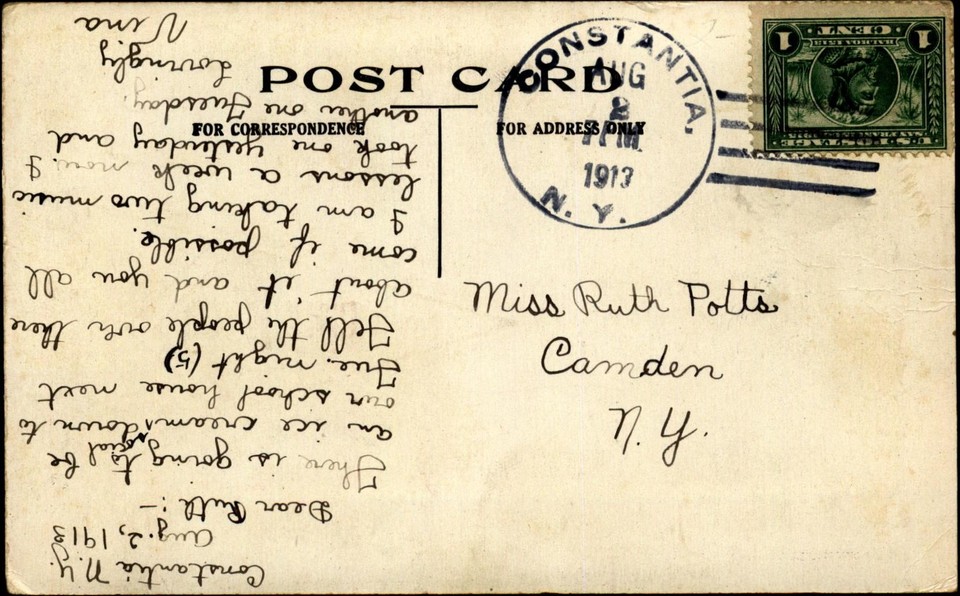 Constantia New York NY pennant postcard So Many Good Times 1913 to