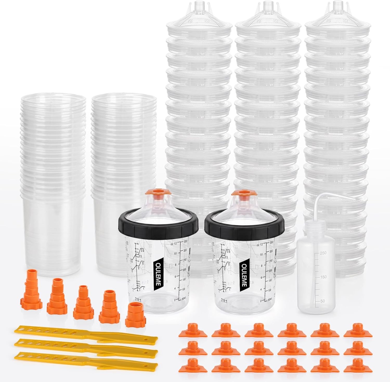 (125 Mic) 12oz Disposable Paint Cup System, 50Pk Liners & Lids with 5 Adapters