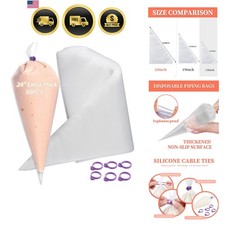 24 Inch Extra Large Piping Bags Disposable,50 Pack Thick Pastry Bags  with 6...