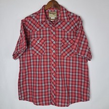 Wrangler Western Shirt Mens XL Red Pearl Snap Short Sleeve Dual Pockets Plaid