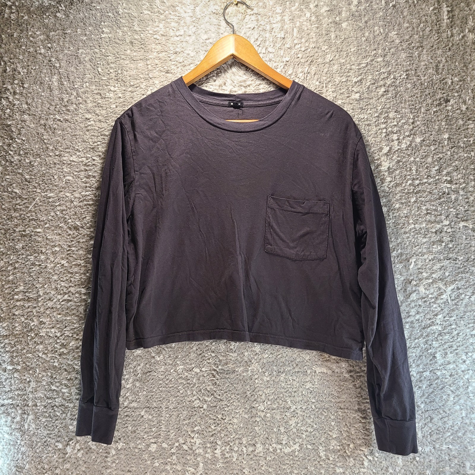 Monrow Basic Charcoal Gray Cropped Long Sleeve Po… - image 1