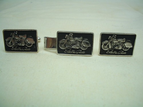 Electra-Glide Tie Clip Clasp & Cufflink Set - Harley Panhead Shovelhead
