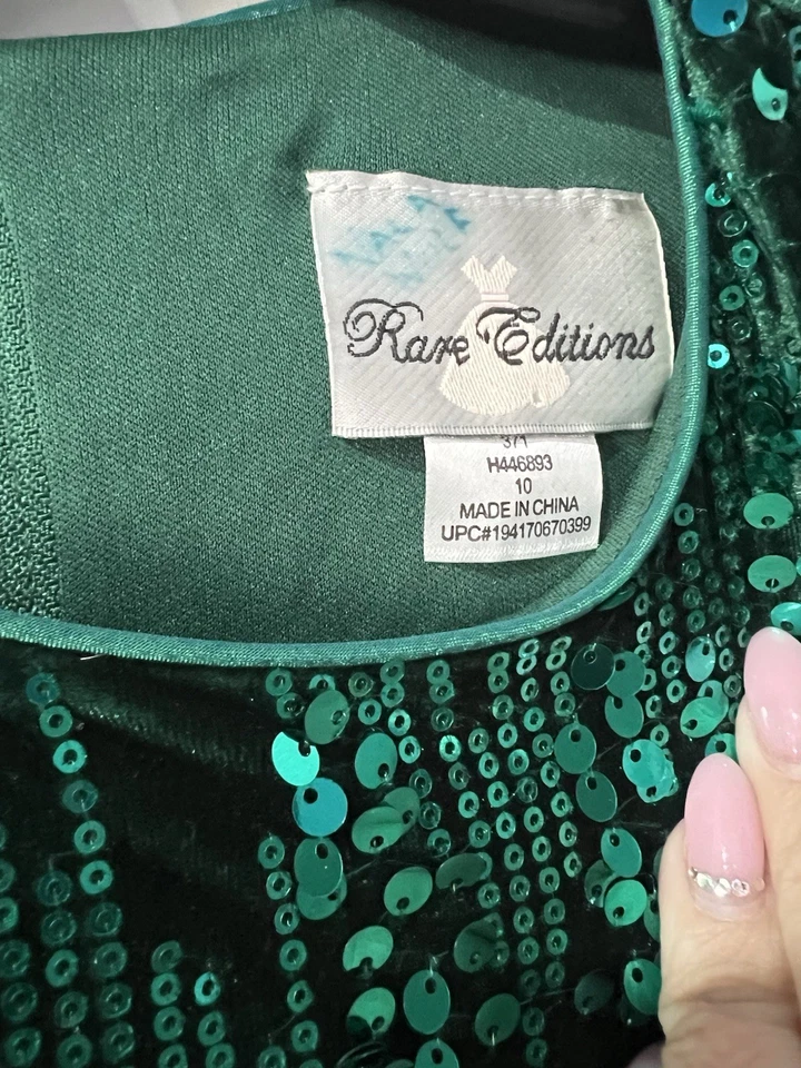 NWOT Rare Editions Girls Green Velvet Sequin Christmas Dress Holiday Size 10/12  - Image 2 of 2