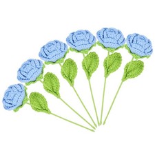 6Pcs Crochet Flower, Rose Handmade Knitted Bouquet, Light Blue