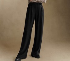 Sezane Loulou Trousers Black Wide-Leg Pleated Pants Cotton Bamboo High Rise