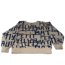 Petit Bateau Kids Cream Blue Letter Print Crewneck Sweatshirt 6 Years 116cm