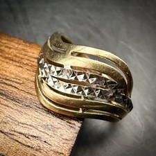 Vintage Designer TREND 14ct Yellow & White Gold Diamond Cut Wave Ring 2.64g