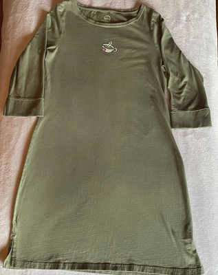 VTG Life is Good Womens Large Nightgown Take Your Sweet Time Teacup Olive Green