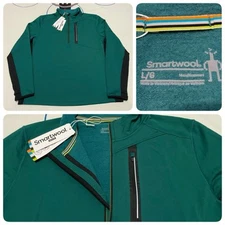 NWT Mens SmartWool Active Fleece 1/2 Zip Sweater Wool Blend Evergreen L