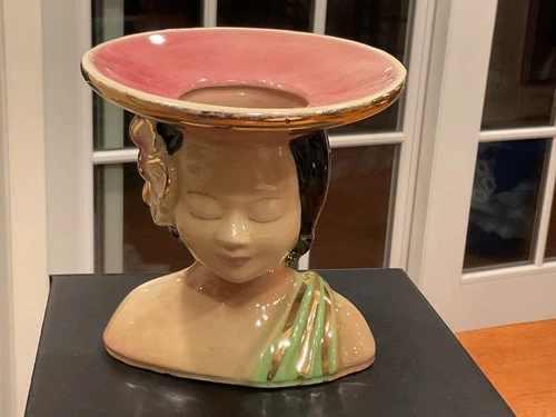 Shawnee USA Pottery 1950s Ceramic Hawaiian/Polynesian Lady Head Vase #896 Excelt