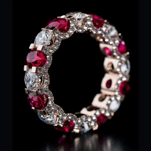 Authentic 4Ct Pear Cut Lab-Created Red Ruby Anniversary Wedding Band 14K Rose Gold Plated