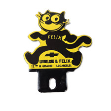 Vintage Chevrolet Porcelain Sign - Felix The Cat License Ad Topper Auto Gas Sign