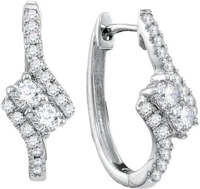 Ever Us Two-Stone Lab Created Diamond Swirl Hoop Engagement 925 Silver Earrings