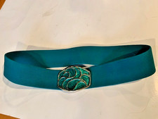 Vintage Green Elastic 2" Wide Dress Belt Stretches 28"-32" USA