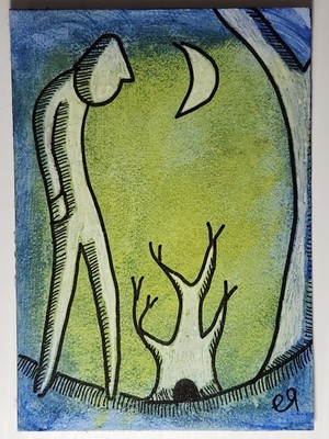 e9Art ACEO blue at night outsider art brut naive
