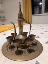 Vintage Arabic Moroccan Turkish Style Brass 8 Piece Coffee Tea Set