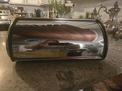 Stainless Steel Chrome Vintage Retro Metal Roll Top Bread Box Rounded Dome