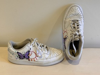 Nike Air Force 1 Low Top Custom Butterfly Schuhe Weiß Sneaker Größe Uk 7