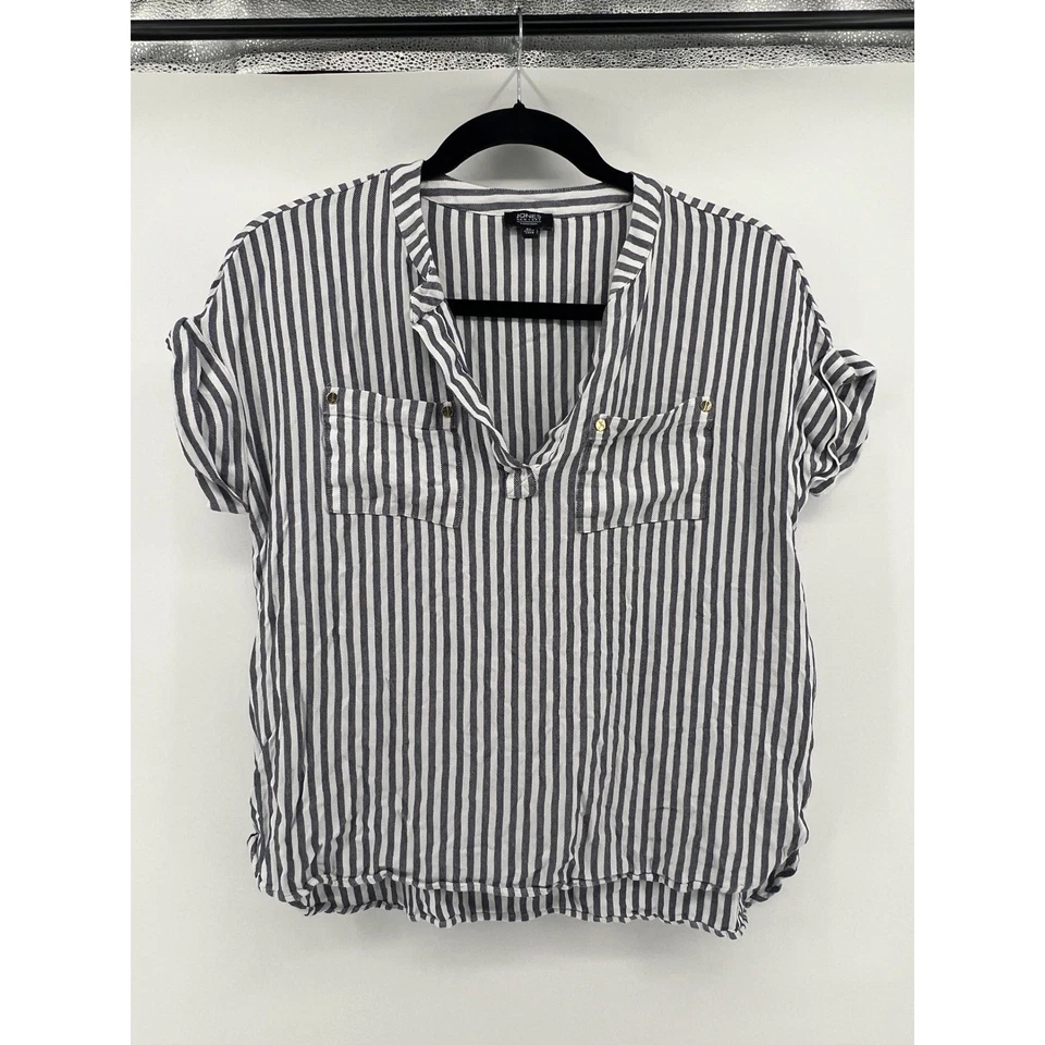 Camisa Henley Jones New York Signature para mujer XL a rayas manga enrollable Foto 2 de 4