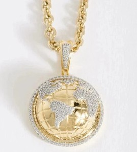 Authentic 2Ct Round Cut Real Moissanite Globe Men's Charm Pendant 14K Yellow Gold Plated