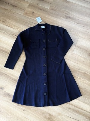 Leo Ugo Kleid Strickkleid A Linie Navy Blau Viskose NEU L/XL