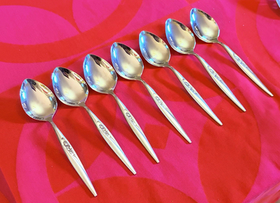 #ad #ad Sears Tradition Gentle Rose Stainless USA 7 Place Oval Spoons 6 7 8quot; $50.00