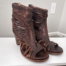 Botines de gladiador Freebird by Steven BELA marrón cuero envejecido punta abierta para mujer