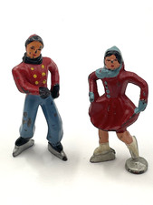 Vintage Barclay Lead People Ice Skater Couple Boy Girl Figurines Skating