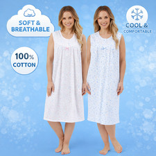 Ladies Nighties Nightdress Nightie no sleeve 100%  cotton built up shoulder