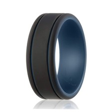 Silicone Wedding Ring - Duo Collection 2 Thin Lines - Blue-Black by ROQ 7 mm