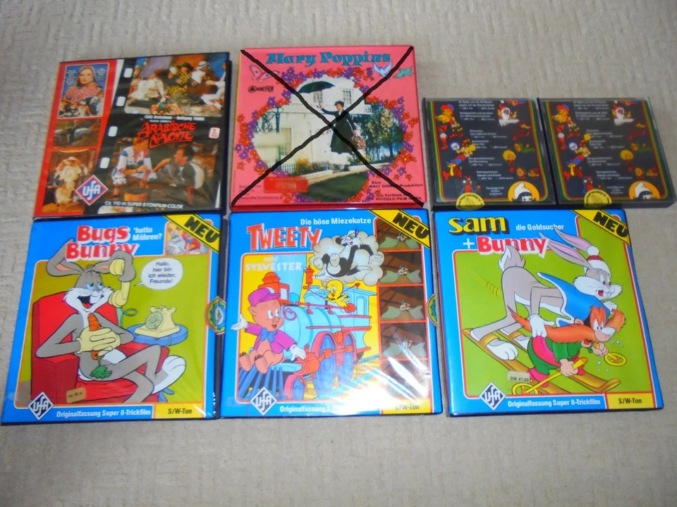 Super 8 Filme Bugs Bunny Tweety Sylvester Zeichentrick Märchen Color S/W-Ton UFA