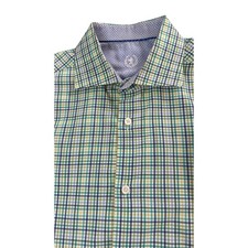 Bugatchi Men's Plaid Long Sleeve Button Down Dress Shirt Green Blue 16 34/35
