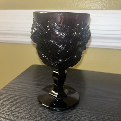 Madonna Inn Goblet Fenton L.G. Wright Wild Rose Ruby Amethyst 6.5" - Picture 2 of 13