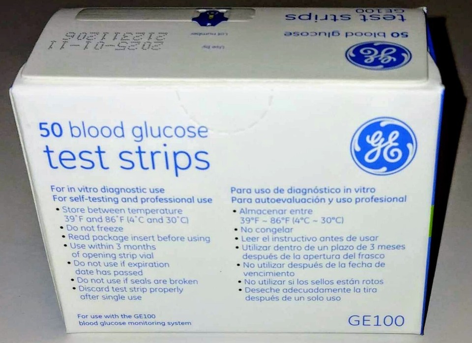GE100 Blood Glucose Diabetic Test Strips 50 Count Box Exp 2025 NEW Free Shipping 883489000750 eBay