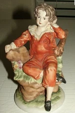 Lefton China hand painted bisque figurine sitting boy in red KW3988 Japan
