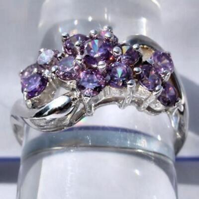 Kiana: 1.4ct Amethyst Ice CZ Waterfall Cluster Silver Bypass Ring