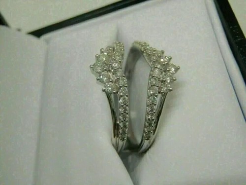 2Ct Real Moissanite Enhancer Wrap Guard Wedding Ring 14k White Gold Plated - Picture 2 of 5