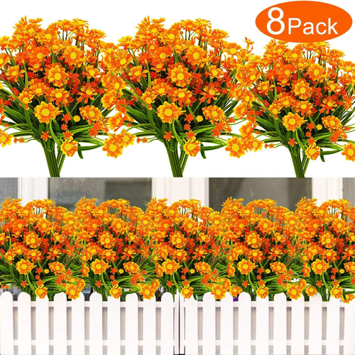 8 Bundles UV Resistant Artificial Daisy Flowers for Fall Decor - Orange - 第 1/12 張圖片
