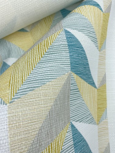 2.9 metres teal and yellow geometric weave upholstery fabric FREE POSTAGE - Picture 2 of 4