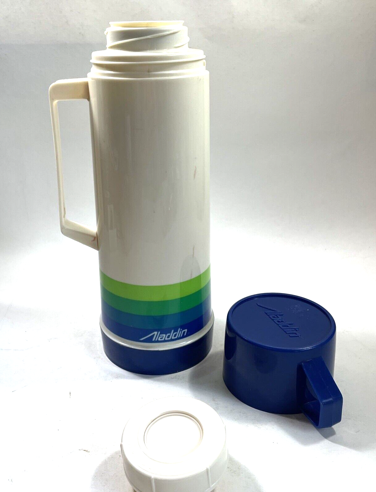 Vintage Aladdin Pint Thermos Blue Green & Cream Cup No 223 Stopper No