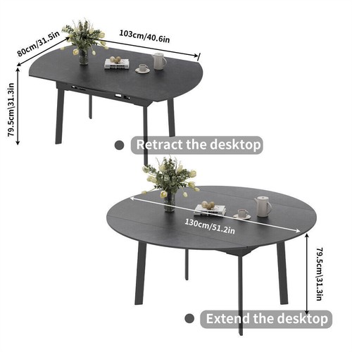 Flexible Extendable Dining Tables Sintered Stone Top w/ High Strength Metal Legs - Picture 18 of 25