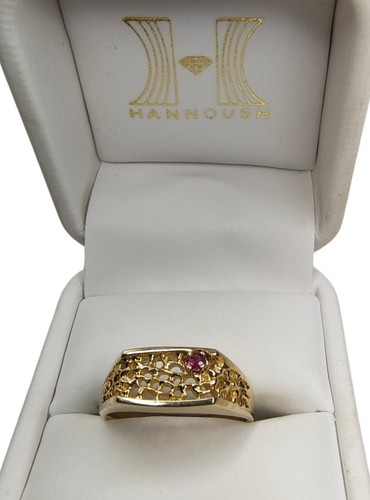 Vintage Hannoush 14 K Gold Ruby Stone Statement Mans Style Filagree Signet S. 10 - Picture 6 of 12