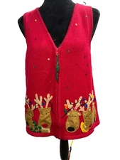carolina colours red sweater vest Christmas Raindeer Size Small
